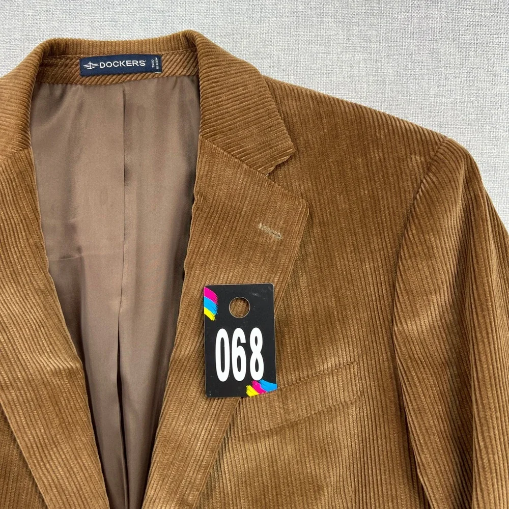 Dockers Corduroy Sport Coat Men 46R Brown Cotton Satin Lined Blazer Academia Ivy